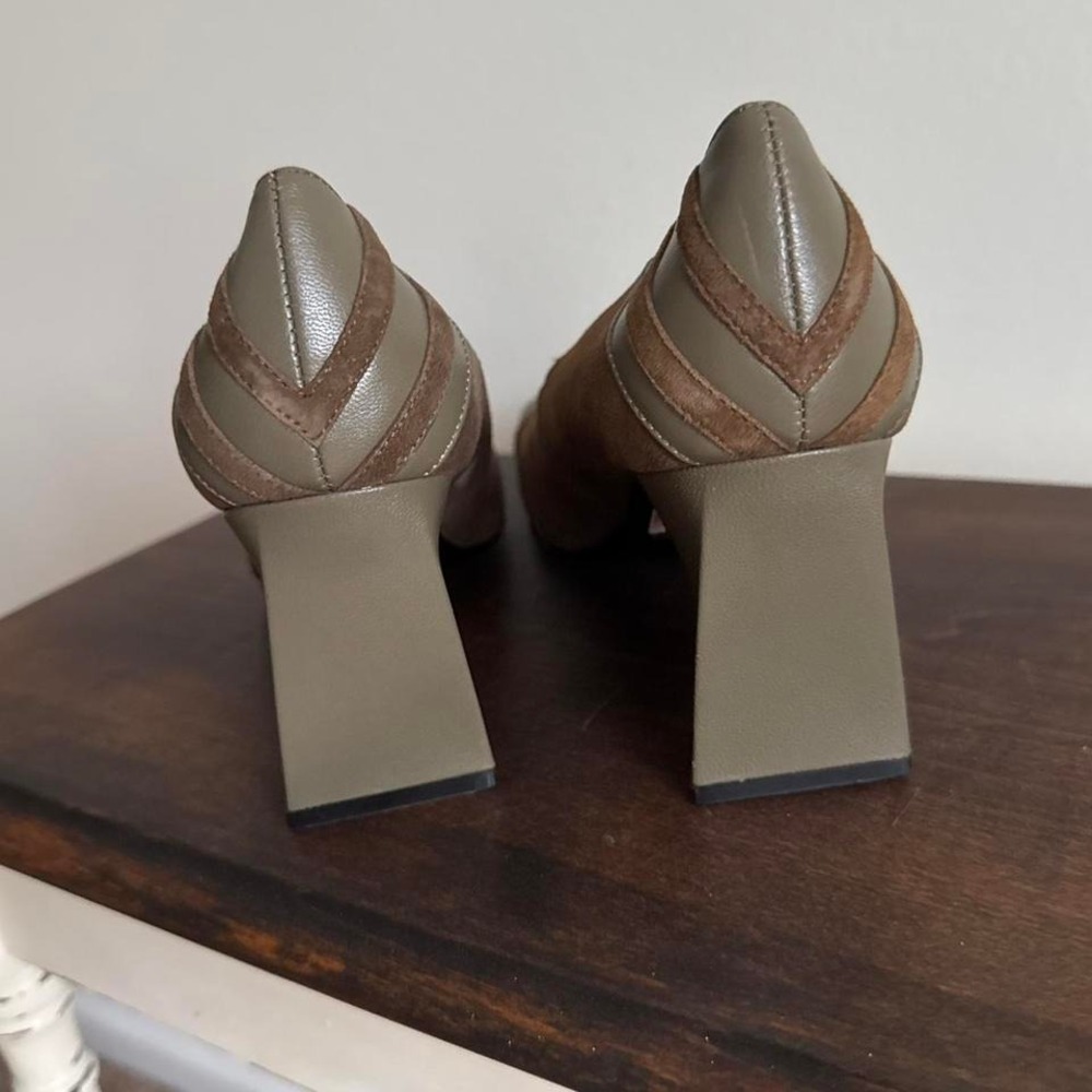 Vintage 90s NWT Suede Stripe Heel Brown Green Size 9.5 - Picture 4 of 6